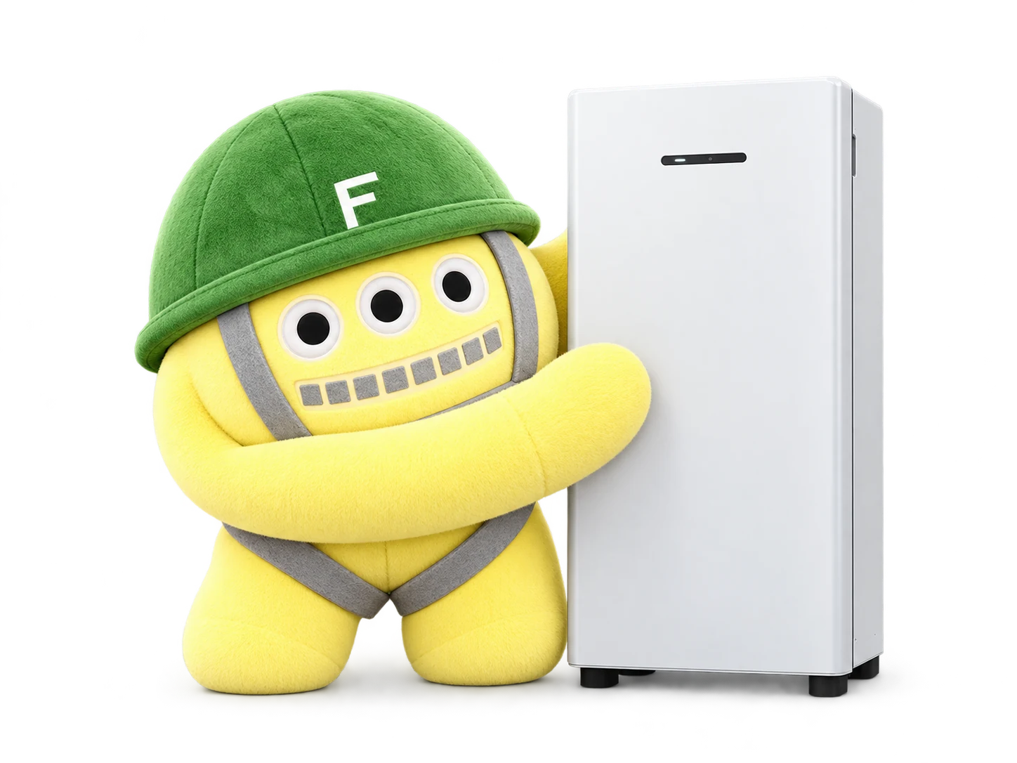 家庭用蓄電池を紹介するボンゴ君。機器はイメージです
